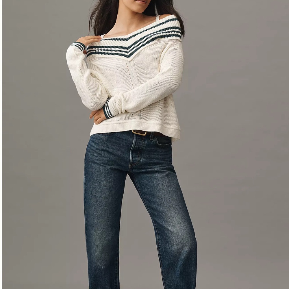 Maeve Off-The-Shoulder V-Boatneck Sweater